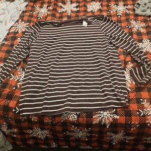 Lane Bryant Brown and White Striped Long Sleeve Tee